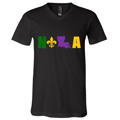 Nola Mardi Gras New Orleans V-Neck T-Shirt