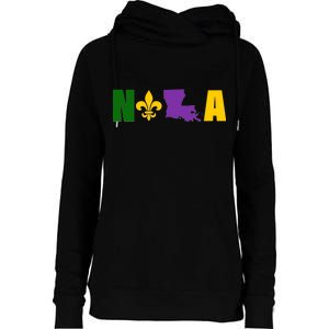 Nola Mardi Gras New Orleans Womens Funnel Neck Pullover Hood