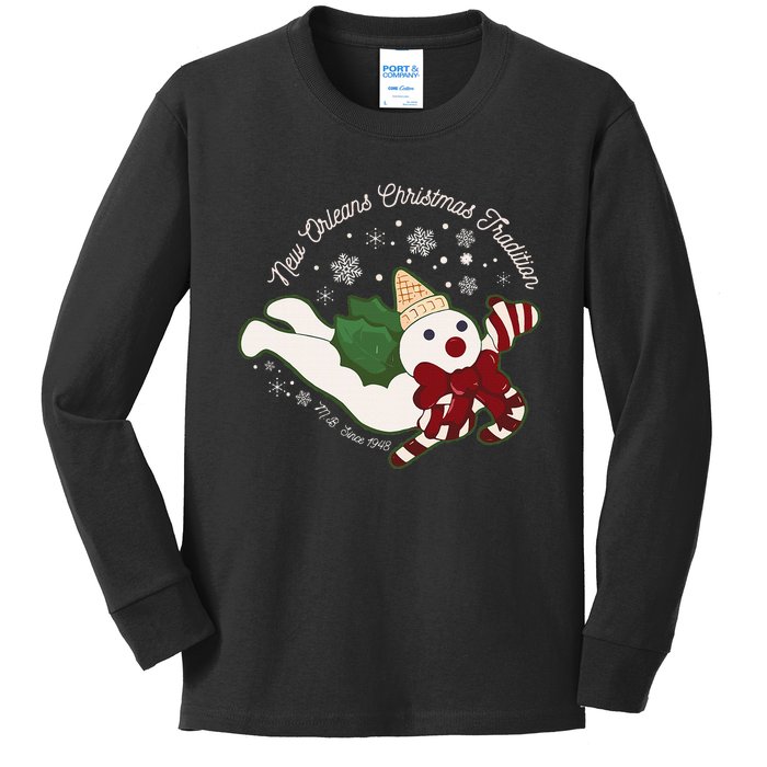 New Orleans Mr Bingle Christmas Tradition Snowmen Christmas Kids Long Sleeve Shirt