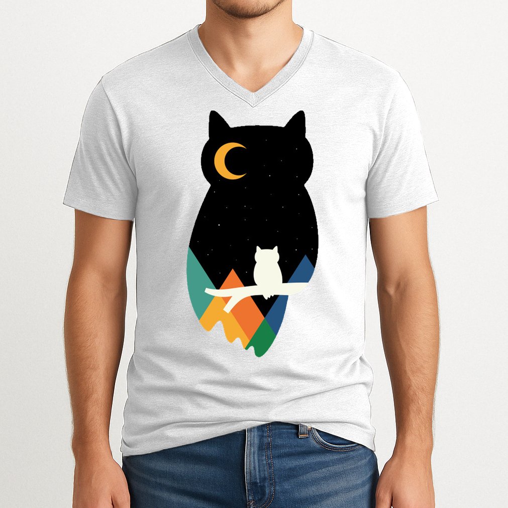 Night Owl Moon Pyramid V-Neck T-Shirt