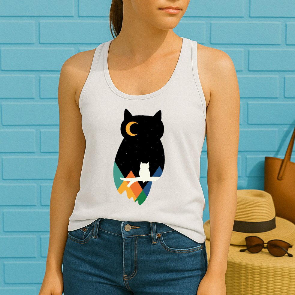 Night Owl Moon Pyramid Womens Tank Top