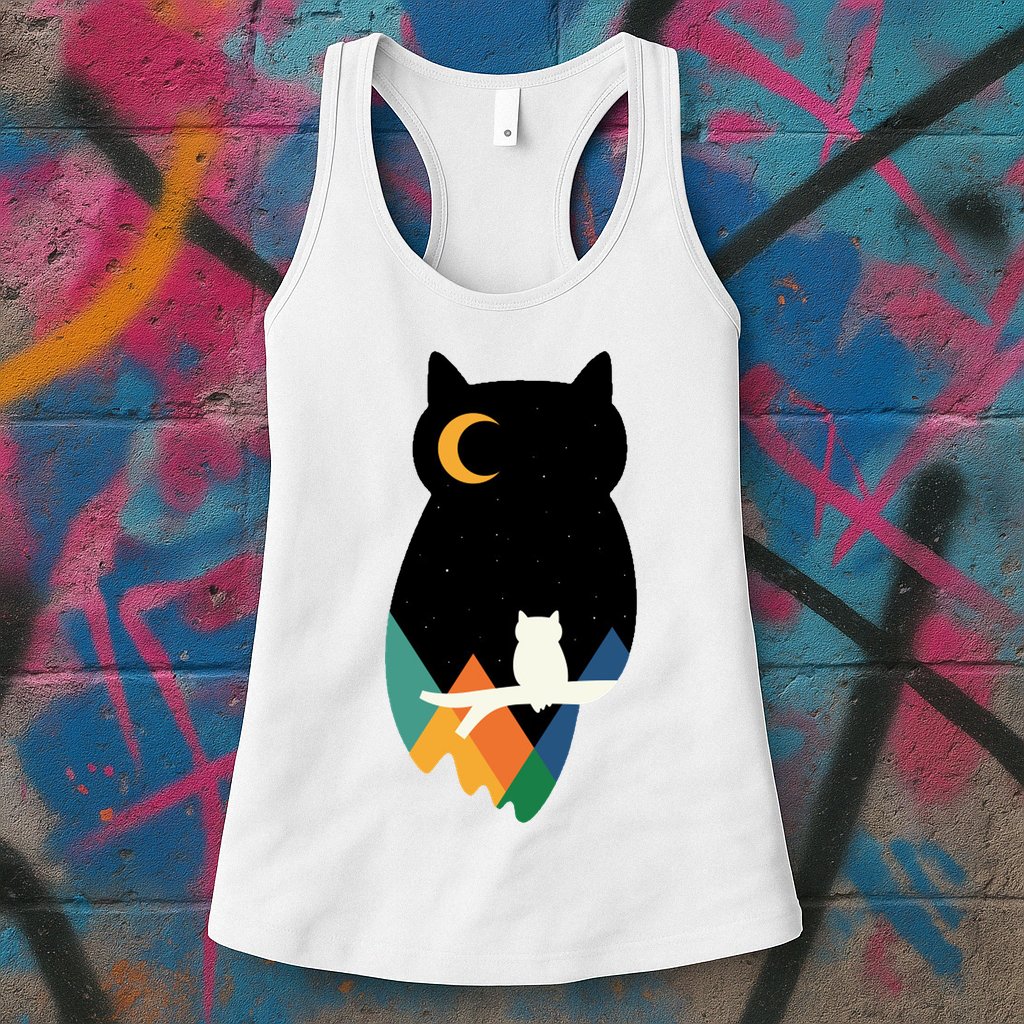 Night Owl Moon Pyramid Womens Tank Top
