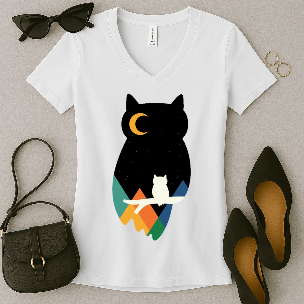 Night Owl Moon Pyramid Women's V-Neck T-Shirt