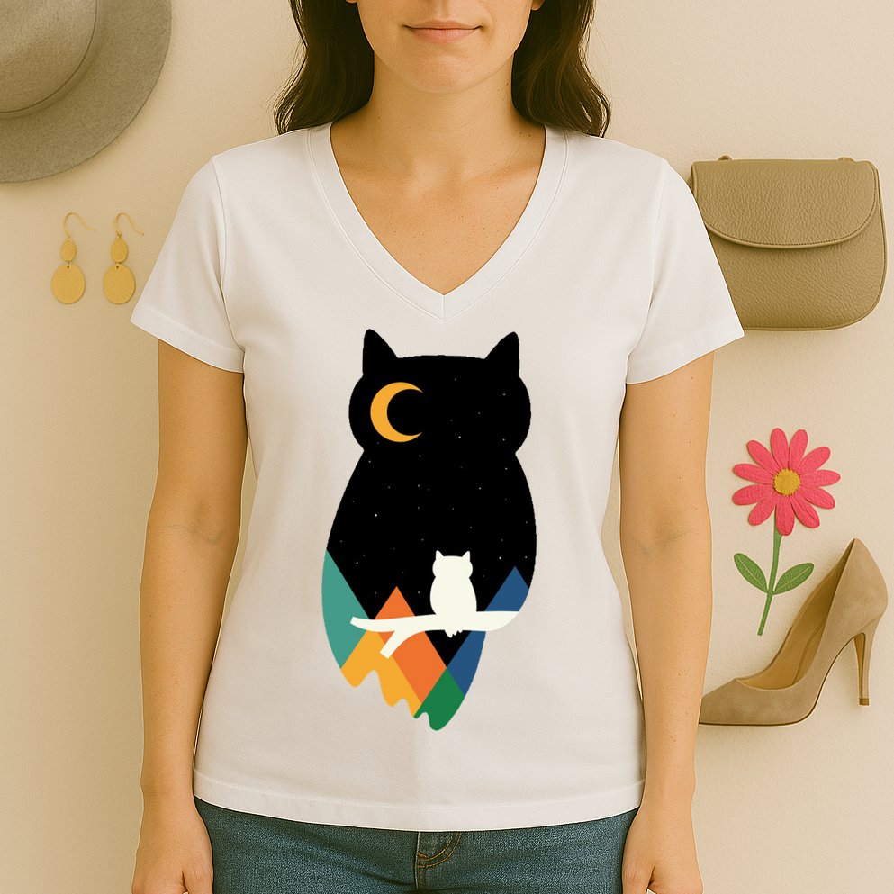 Night Owl Moon Pyramid Women's V-Neck T-Shirt