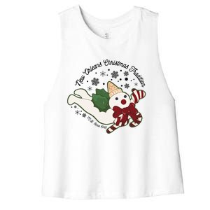 New Orleans Mr Bingle Christmas Tradition Snowmen Christmas Women's Racerback Cropped Tank