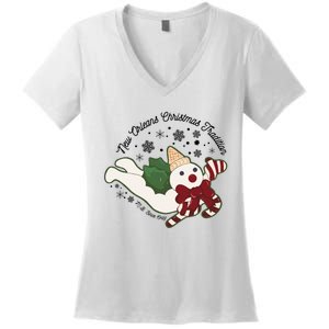 New Orleans Mr Bingle Christmas Tradition Snowmen Christmas Women's V-Neck T-Shirt