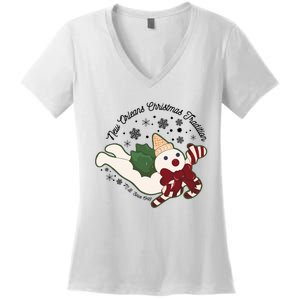 New Orleans Mr Bingle Christmas Tradition Snowmen Christmas Long Sleeve Women's V-Neck T-Shirt