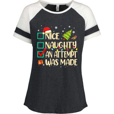 Naughty Or Nice Funny An Attempt Was Made Christmas Enza Ladies Jersey Colorblock Tee