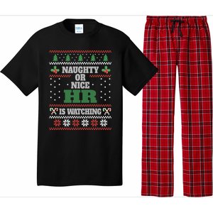 Naughty Or Nice Hu Resources Ager Ugly Christmas Hr Cool Gift Pajama Set