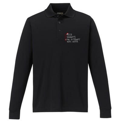 Naughty Or Nice Funny An Attempt Was Made Christmas Great Gift Performance Long Sleeve Polo