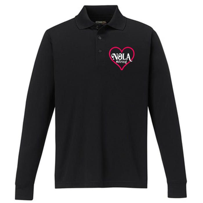 New Orleans Nola Strong Heart New Orleans Strong Performance Long Sleeve Polo