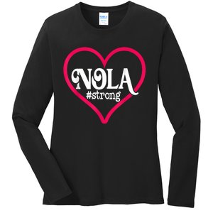 New Orleans Nola Strong Heart New Orleans Strong Ladies Long Sleeve Shirt