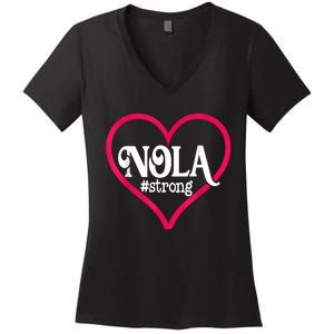 New Orleans Nola Strong Heart New Orleans Strong Women's V-Neck T-Shirt