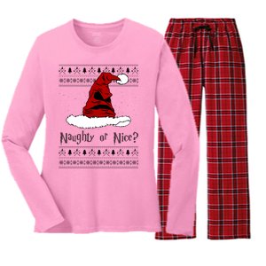 Naughty Or Nice Sorting Santa Claus Ugly Women's Long Sleeve Flannel Pajama Set 