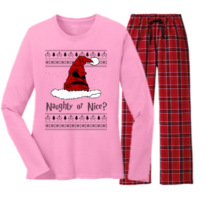 Naughty Or Nice Sorting Santa Claus Ugly Women's Long Sleeve Flannel Pajama Set 