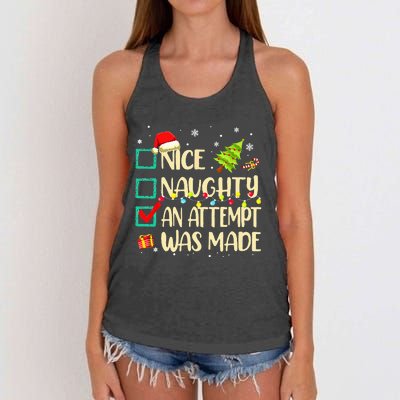 Naughty Or Nice Funny An Attempt Was Made Christmas Women's Knotted Racerback Tank