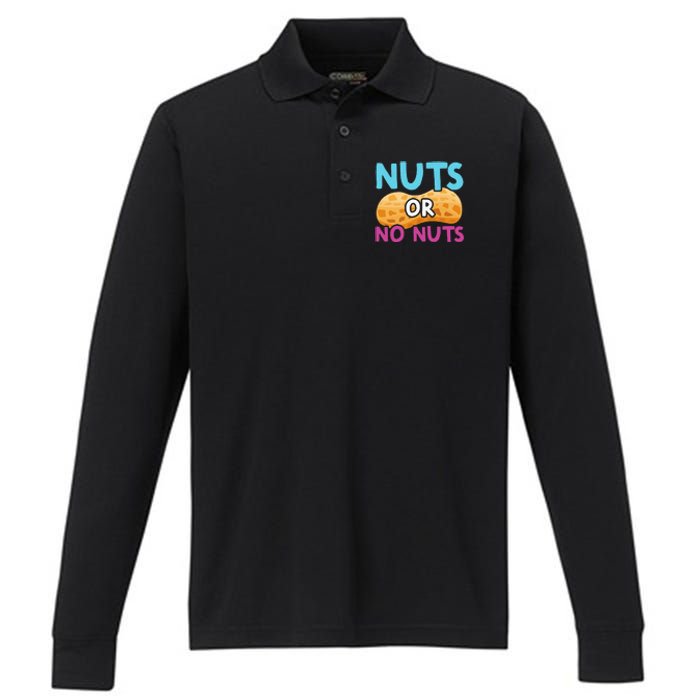 Nuts Or No Nuts Funny Nuts Gender Reveal Party Baby Shower Performance Long Sleeve Polo