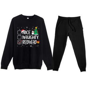 Nice Or Naughty Redhead Funny Christmas Pajama Xmas Great Gift Premium Crewneck Sweatsuit Set