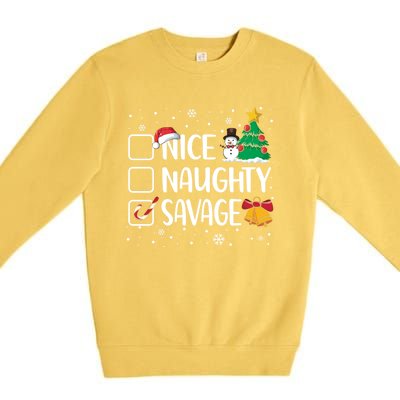 Nice Or Naughty Savage Funny Christmas Pajama Xmas Funny Gift Premium Crewneck Sweatshirt