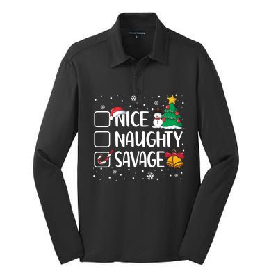 Nice Or Naughty Savage Funny Christmas Pajama Xmas Funny Gift Silk Touch Performance Long Sleeve Polo