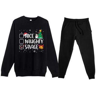 Nice Or Naughty Savage Funny Christmas Pajama Xmas Funny Gift Premium Crewneck Sweatsuit Set