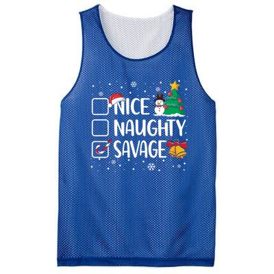 Nice Or Naughty Savage Funny Christmas Pajama Xmas Funny Gift Mesh Reversible Basketball Jersey Tank