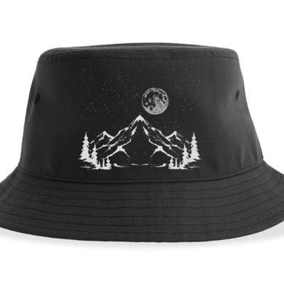 Night Outdoor Nature Trees Mountains Forest Moon Hiking Sustainable Bucket Hat