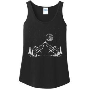 Night Outdoor Nature Trees Mountains Forest Moon Hiking Ladies Essential Tank