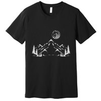 Night Outdoor Nature Trees Mountains Forest Moon Hiking Premium T-Shirt