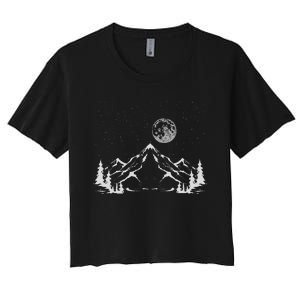 Night Outdoor Nature Trees Mountains Forest Moon Hiking Women's Crop Top Tee