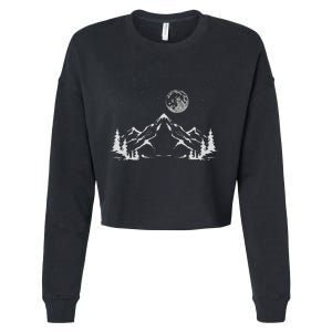 Night Outdoor Nature Trees Mountains Forest Moon Hiking Cropped Pullover Crew