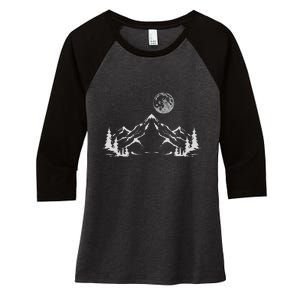 Night Outdoor Nature Trees Mountains Forest Moon Hiking Women's Tri-Blend 3/4-Sleeve Raglan Shirt