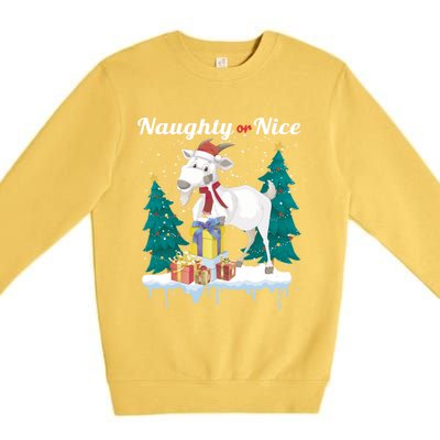 Naughty Or Nice Merry Christmas Xmas Santa Claus Goat Cute Gift Premium Crewneck Sweatshirt