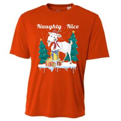 Naughty Or Nice Merry Christmas Xmas Santa Claus Goat Cute Gift Cooling Performance Crew T-Shirt