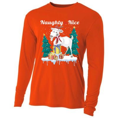 Naughty Or Nice Merry Christmas Xmas Santa Claus Goat Cute Gift Cooling Performance Long Sleeve Crew