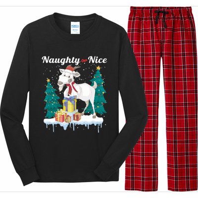 Naughty Or Nice Merry Christmas Xmas Santa Claus Goat Cute Gift Long Sleeve Pajama Set