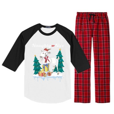 Naughty Or Nice Merry Christmas Xmas Santa Claus Goat Cute Gift Raglan Sleeve Pajama Set