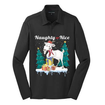 Naughty Or Nice Merry Christmas Xmas Santa Claus Goat Cute Gift Silk Touch Performance Long Sleeve Polo