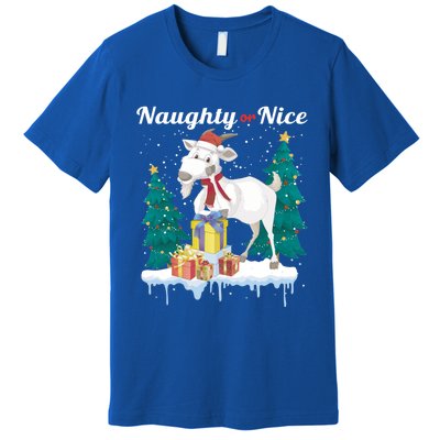 Naughty Or Nice Merry Christmas Xmas Santa Claus Goat Cute Gift Premium T-Shirt