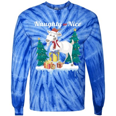 Naughty Or Nice Merry Christmas Xmas Santa Claus Goat Cute Gift Tie-Dye Long Sleeve Shirt