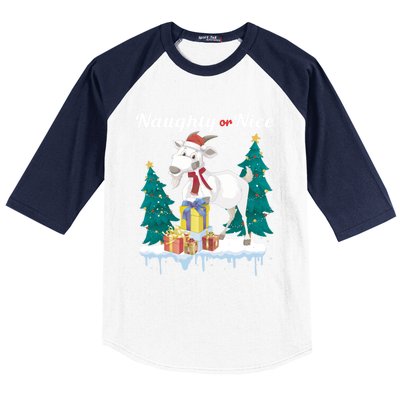 Naughty Or Nice Merry Christmas Xmas Santa Claus Goat Cute Gift Baseball Sleeve Shirt