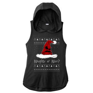 Naughty Or Nice Santa Funny Christmas Holiday Ladies PosiCharge Tri-Blend Wicking Draft Hoodie Tank