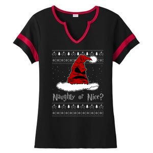 Naughty Or Nice Santa Funny Christmas Holiday Ladies Halftime Notch Neck Tee