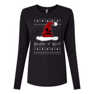 Naughty Or Nice Santa Funny Christmas Holiday Womens Cotton Relaxed Long Sleeve T-Shirt