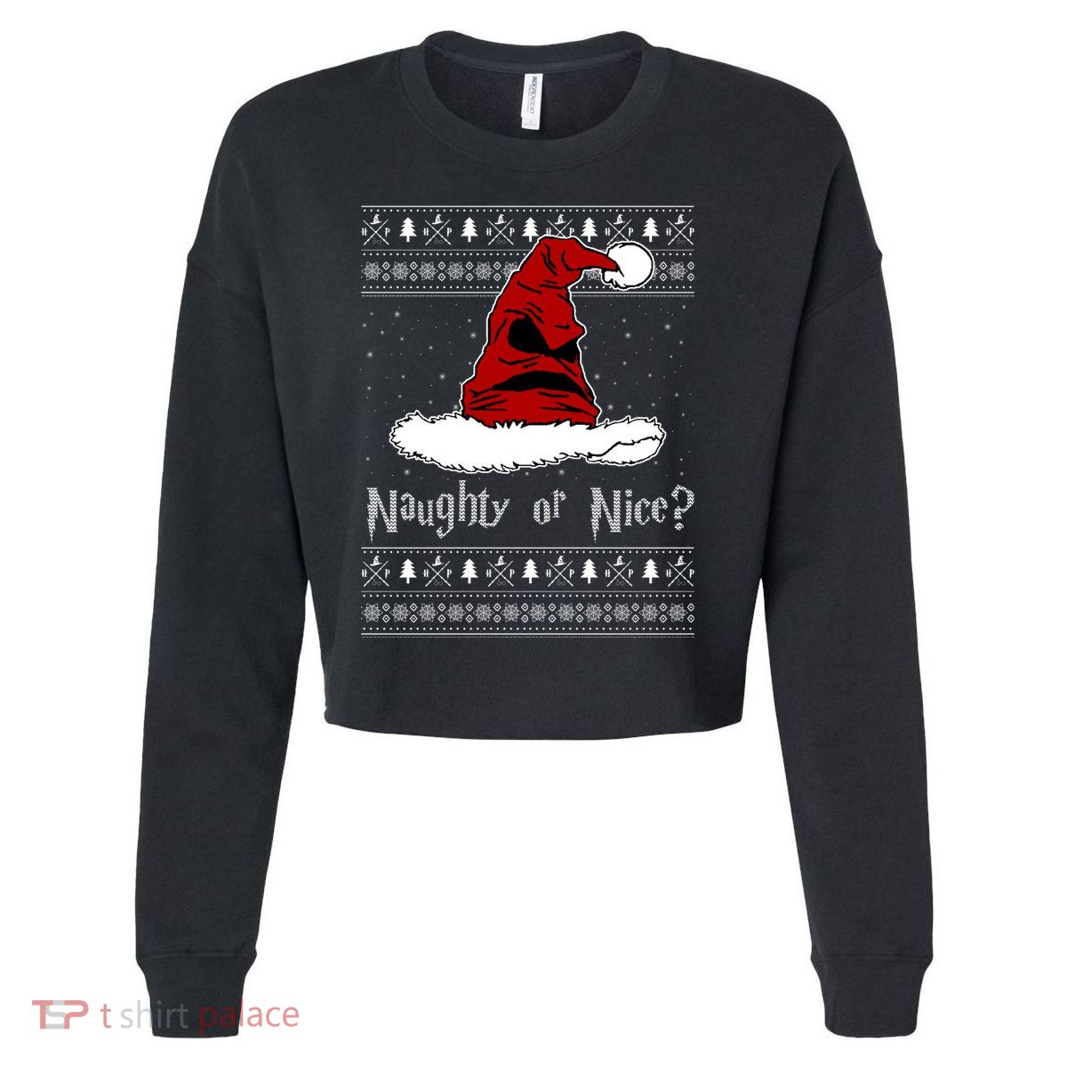 Naughty Or Nice Santa Funny Christmas Holiday Cropped Pullover Crew