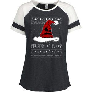 Naughty Or Nice Santa Funny Christmas Holiday Enza Ladies Jersey Colorblock Tee