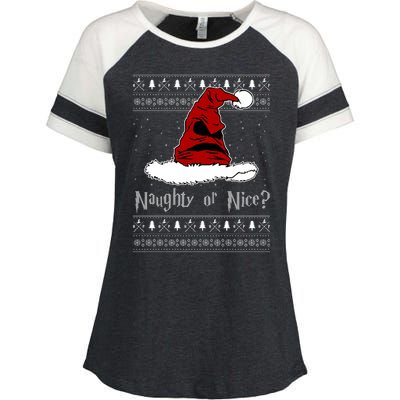 Naughty Or Nice Santa Funny Christmas Holiday Enza Ladies Jersey Colorblock Tee