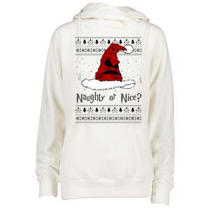 Naughty Or Nice Santa Funny Christmas Holiday Womens Funnel Neck Pullover Hood