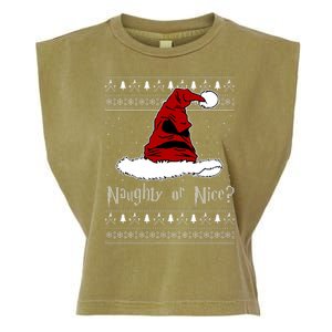 Naughty Or Nice Santa Funny Christmas Holiday Garment-Dyed Women's Muscle Tee