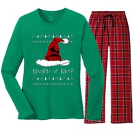 Naughty Or Nice Santa Funny Christmas Holiday Women's Long Sleeve Flannel Pajama Set 